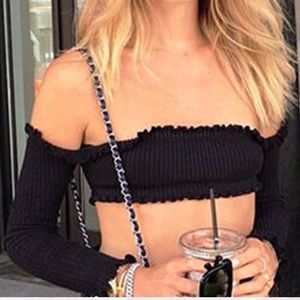 Topshop La Bamba Sport Black Ribbed Cropped Top